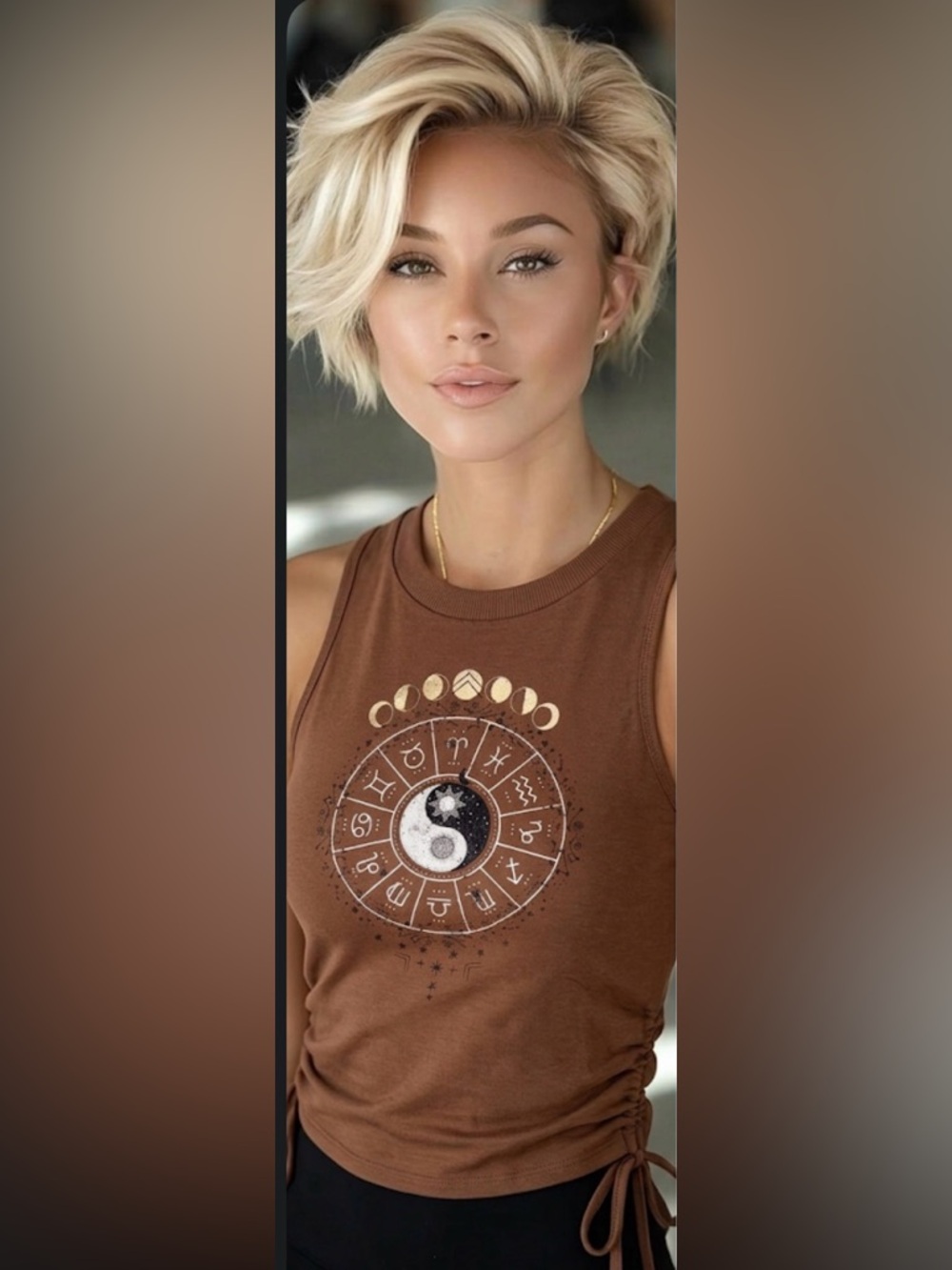 Sleeveless Brown Celestial Graphic Tank Top - Size Medium 7-9